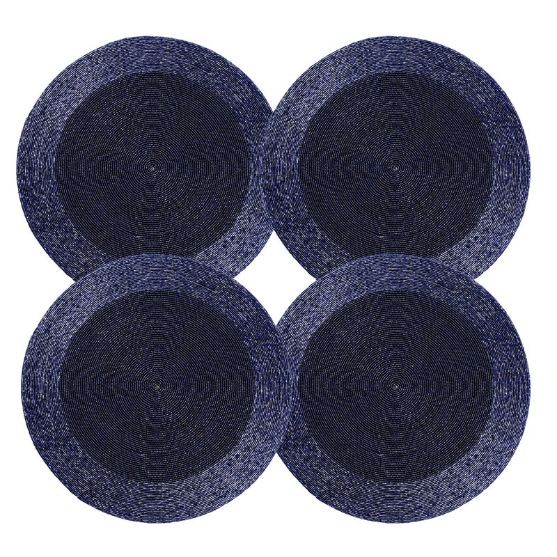 Light & Pro Lightnpro Farmhouse Beaded Placemats Set of 4 - Round Table Chargers - Decorative Handmade Beaded Placemats by Skilled Artisans - Elegant Table DÃ©cor for Dining & Special Occasions - 13 Inch Navy - Image 1
